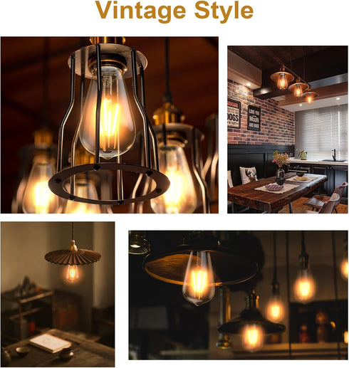 LED Dimmable Edison Light Bulbs 4W, 2700K Warm White (Amber Glass) ST58, E26 Base Pack of 6...