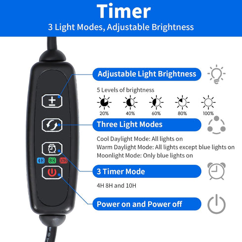 AQUANEAT LED Aquarium Light for 12 to 16 Inch Fish Tank, Auto On Off with Timer, Full Spectrum, Adjustable Brightness, Daylight Moonlight Mode, fo...