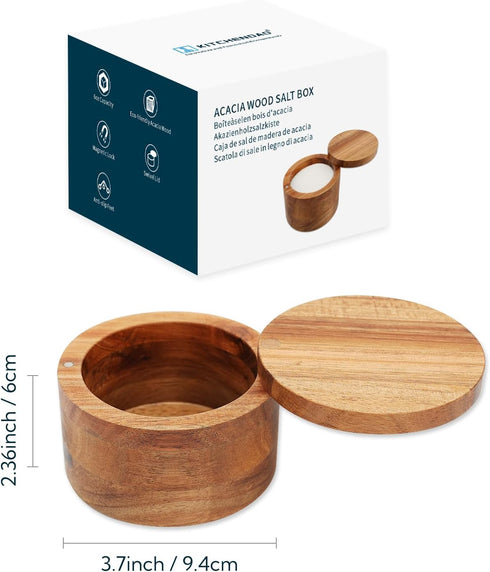 KITCHENDAO Acacia Wood Salt Cellar Bowl Box, Elegant Kitchen Salt Container Holder with Swivel Magnetic Lid to Store Pepper Spice Bath Salt Sea Sa...