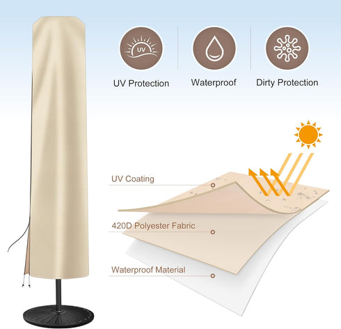 Patio Umbrella Cover - Waterproof 420D Oxford Outdoor Umbrella Covers With Folding Rod. Parasol Cover for 7.5ft 8ft 9ft 10ft 11ft (Beige)...