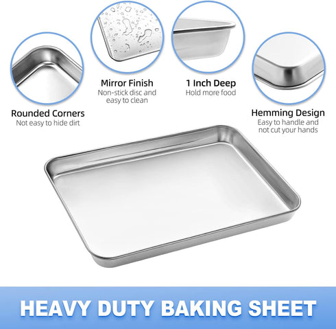 Baking Sheet with Cooling Rack (1 Cookie Sheet + 1 Baking Rack), Stainless Steel Small Baking Sheet Pan with Wire Rack, Toaster Oven Pans Size 10....