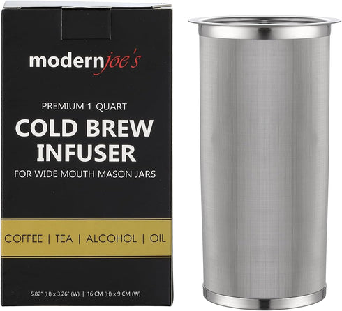 MODERNJOE'S Premium Infuser Cold Brew Coffee Maker for 1 Quart Wide Mouth Mason Jars. Cold Brew Coffee Filter. Perfect for Ice Coffee and Tea. 50 ...