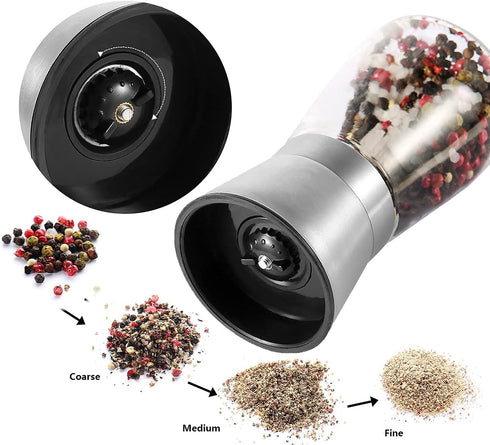 Gulex® Pepper Grinder Pepper Mill, Salt Grinder Refillable,(Single Package) Adjustable, Stainless Steel Sea Salt Shaker with Ceramic Rotor (1 pack...