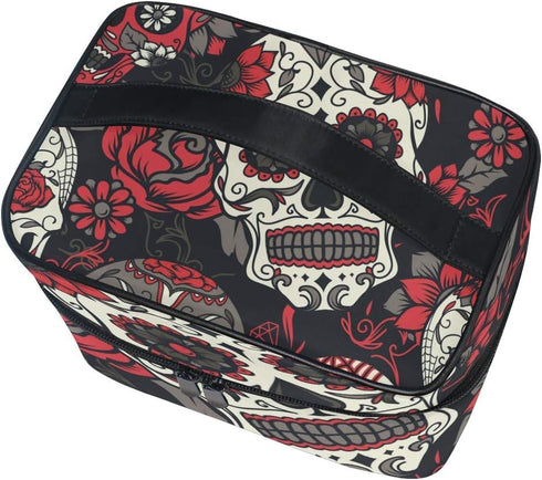 Travel Cosmetic Bag Toiletry Makeup Bag Pouch Case Organizer Storage for Women, Color Sugar Skull...