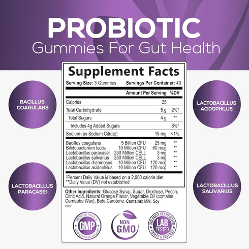 Probiotic Gummies for Digestive Health, Daily Probiotics for Women & Men, 5 Billion CFUs, Nature's Pro Biotics Gummy for Immune Support, Digestive...