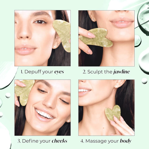PLANTIFIQUE Gua Sha Facial Tools - Massage Tool - Jawline Sculptor - Face Sculpting Tool for Your Skincare Routine - Jade Gua Sha...