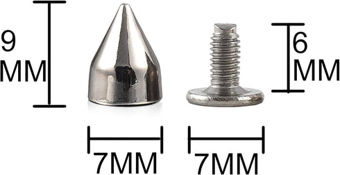 100 Sets 9MM Silver Spikes and Studs Metal Bullet Cone Spikes Screw Back Leather Craft Rapid Rivet Screws Punk Studs and Spikes for Clothing Shoes...