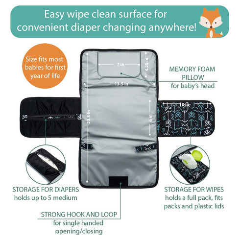 Lil Fox Portable Changing Pad - One-Hand Diaper Change Pad for Baby Diaper Bag or Changing Table. Unisex Baby Shower Gifts, Newborn Essentials...