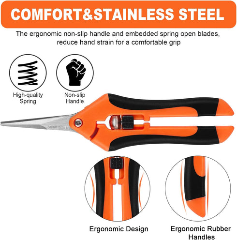 Wevove Pruning Shears, Garden Shears,6.5 Inch Gardening Scissors Hand Pruner with Straight Precision Stainless Steel Blades 1Pack(Orange)...
