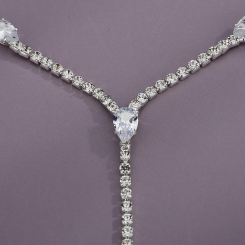 YERTTER Silver Sparkly Full Rhinestone Chain Choker Tassel Necklace Long Crystal Collar Necklace Luxury Diamond Statement Choker Necklace for Part...