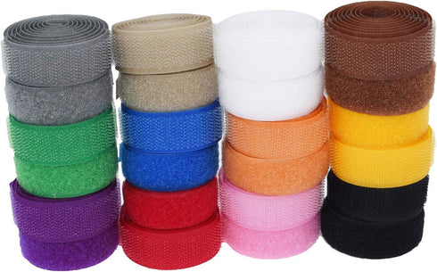 Filan 12 Colors 24 Yards Sew On Hook and Loop Tape Fastening Nylon Fabric Tape with Non-Adhesive for DIY Craft Interlocking Tape Sewing Fasteners ...