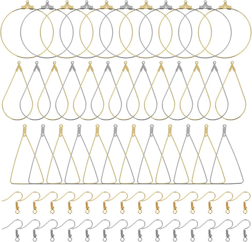 Earrings Beading Hoop Set Earring Making Kit Beading Hoop Earring Finding Hoop Open Beading Hoop Earrings Bulk with 148Pcs Earring Hooks Hoops Wir...