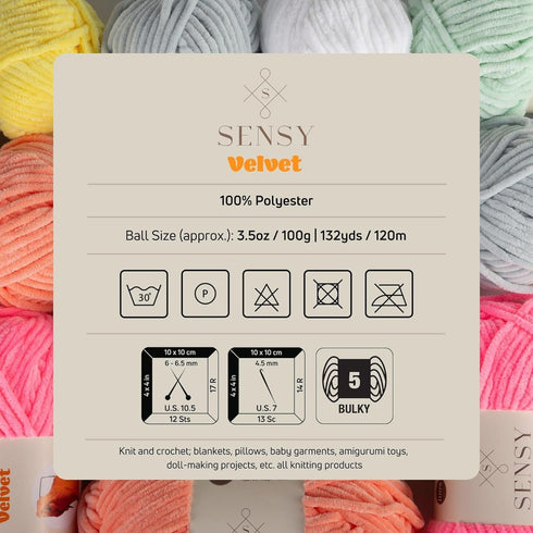 Sensy Velvet Yarn for Crocheting, Baby Blanket Yarn, Chenille Yarn, Amigurumi Yarn, 3.5 oz, 132 Yards, Gauge 5 Bulky (Beige)......