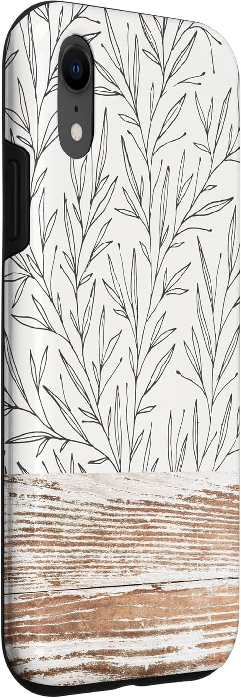 iPhone XR Boho Rustic Botanical Leaf Pattern Vintage Beige Case...