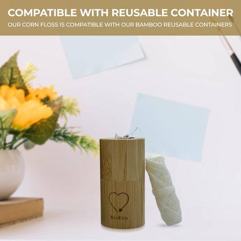 Eco-Friendly 2x55 Yrd Biodegradable Dental Floss with Refillable Bamboo Container | Corn Based Mint Floss | Sustainable | Compostable | Compact...