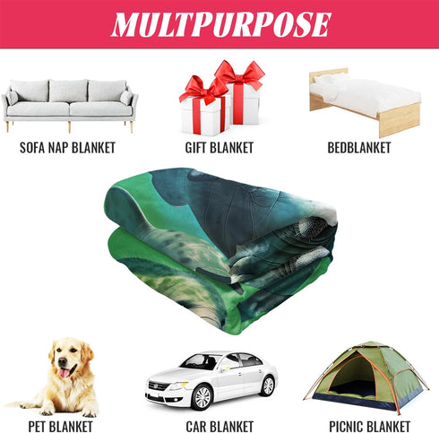 50x80 Blanket Comfort Warmth Soft Plush Throw for Couch Underwater Manatee Family Green...