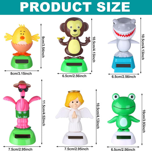 6 Pcs Solar Powered Dancing Animal Dolls Swinging Animated Bobble Dancer Window Sun Catcher Car Decor Portable Suncatchers,Frog Angel Shark Flamin...