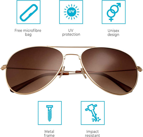 grinderPUNCH Unisex Aviator Sunglasses | Fashionable & Lightweight Frame Suits All Face Shapes | 100% UV Protection...
