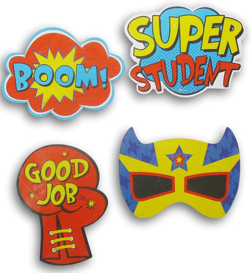 Super Hero Bulletin Board Paper Cutouts - Super Student Mask, Boxing Glove, Boom - 8 Piece - 8 x 6 Inches...