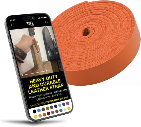 TOFL Genuine Top-Grain Leather Strap | 72 Inches Long | 3/4 Inch Wide | 1/8 Inch Thick (7-8 oz) | 1 Leather Strip for DIY Arts & Craft Projects, C...