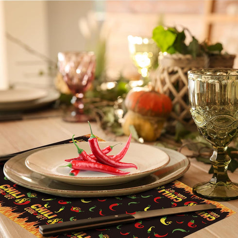 6 Pcs Chili Cook Off Placemats Chili Pepper Placemats Chili Cook Off Decorations Chili Fest and Chili Pepper Party Decoration Reversible Washable ...