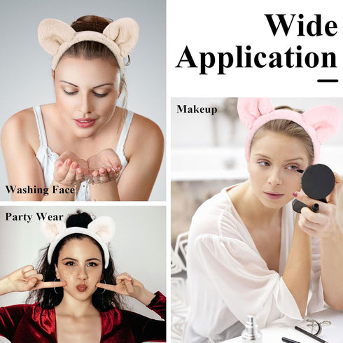 Ondder 5 Pack Bear Ears Skincare Headband for Washing Face Fuzzy Makeup Headband Cute Fur Spa Face Wash Make Up Headband Head Bands for Women’s Ha...