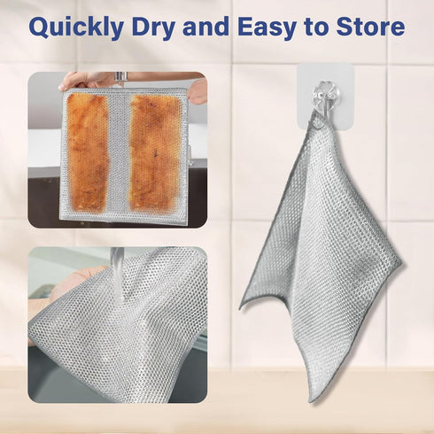 6 Pcs Multipurpose Wire Dishwashing Rags, Multifunctional Anti-Scratch Wet and Dry Double-Layer Steel Wire Dishcloth, Reusable, Easy to Rinse, Sui...