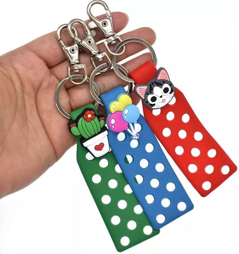 Shoe Charm Keychain Holder for Jibbutz Compatible with Croc Shoe Charms | 7 pk 1 each color | Black, Red Green, Green, Blue, Yellow, Pink, White T...