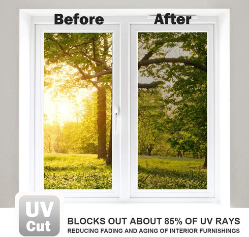 WPCTEV Window Film One Way Mirror Film Privacy Static Non-Adhesive Decorative Heat Control Anti UV Window Tint for Home and Office Silver 6 Mil 23...