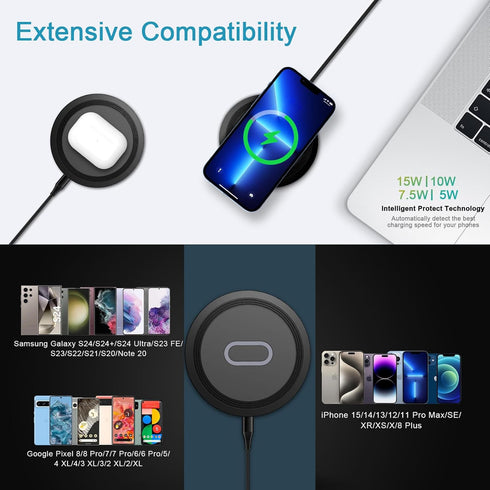 15W Android Wireless Charger Samsung Fast Charging with QC 3.0 Adapter for Samsung Galaxy S24 Ultra S23 FE S22 S21 S20 Note 20 S10 S9 S8 Z Flip 5 ...