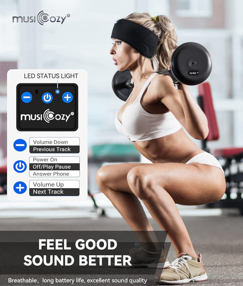MUSICOZY Sleep Headphones Bluetooth 5.2 Headband, Sports Wireless Earphones Sweat Resistant Earbuds with Ultra-Thin HD Stereo Speaker for Workout ...