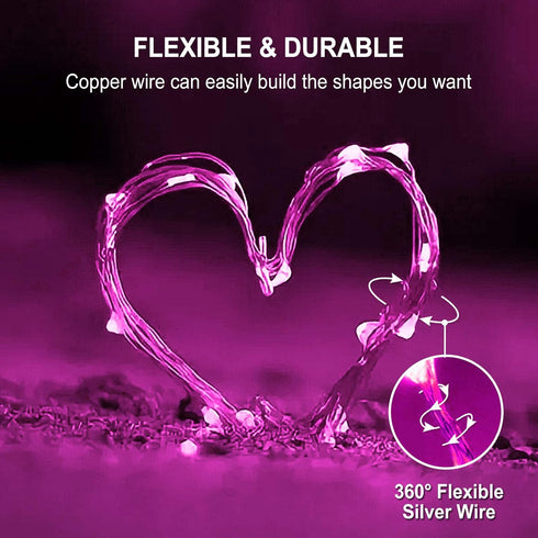 JMEXSUSS 4 Pack 50 LED Pink Fairy Lights Battery Operated, 16.1ft Christmas Fairy Lights Indoor Outdoor Waterproof, Pink String Lights for Bedroom...