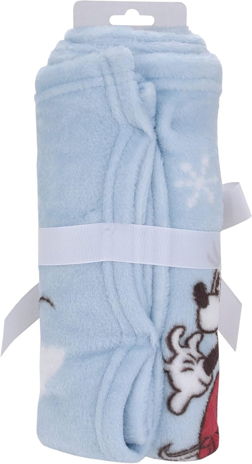 Disney Mickey and Minnie Mouse Blue, White and Red Winter Holiday Oh, What Fun! Snowflakes Photo Op Super Soft Baby Blanket...