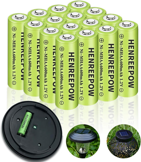 Henreepow Ni-MH Rechargeable AA Battery, AA 1.2v Rechargeable Battery High-Capacity and Long-Lasting Battery Mainly Used for Garden Landscaping Ou...