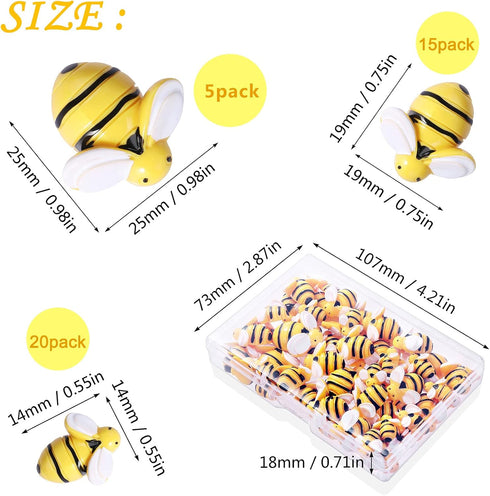 MIKIMIQI 40 Pcs Tiny Resin Bees Decor Bumble Bee Embellishment Resin Bees Craft Decorations with Storage Box for DIY Craft Wreath Scrapbooking Par...