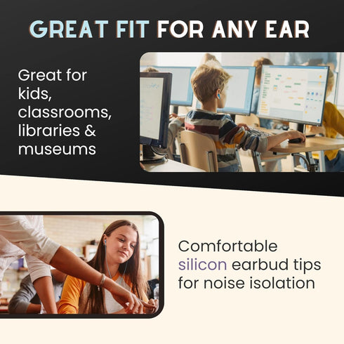 10x Multipack | Earbuds with Microphone, for Schools, Classroom, Libraries, Museums, etc., Wired in-Ear Earphones with Mic for Kids, Teenagers & A...
