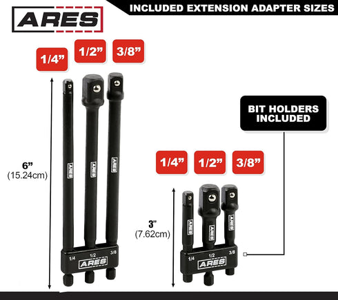 ARES 22025 – 6-Piece 3-Inch and 6-Inch Impact Grade Socket Adapter Set - Turns Impact Drill Driver into High Speed Socket Driver - 1/4-Inch, 3/8-I...