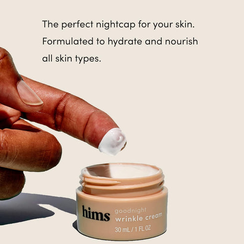hims goodnight wrinkle cream for men - fine lines, puffiness, dark eye circles - caffeine, hyaluronic acid, night cream, almond scent - vegan, cru...