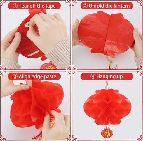 10 Pcs Chinese New Year Lanterns Red Lanterns Set of 10 for Chinese Spring Festival Wedding Festival Restauran Party Decoration (25 Cm/10", 10 Pcs...