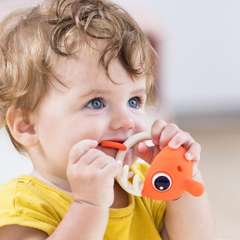 Mombella Clownfish Baby Teether Toys, Teething Toys for Babies 0 3 6 12 Months with Clip, Safe Soft Silicone Infant Teethers Toy 4-9 Months Old So...