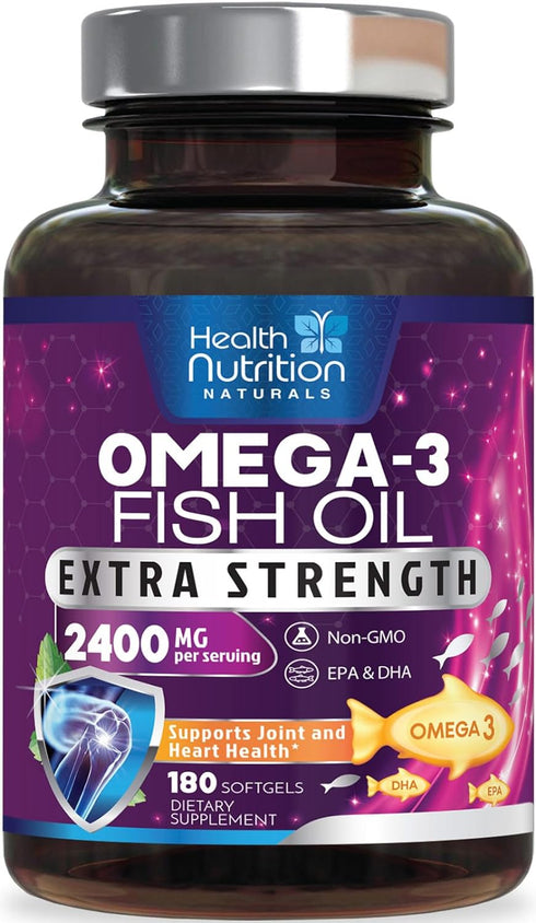 Fish Oil 2400 mg with Omega-3, EPA & DHA - Triple Strength Omega Supplement - Natural Support for Immune, Heart & Brain Health - Nature's Lemon Fl...