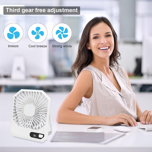Desk Fan Battery Rechargable Fan, Ultra Quiet Small Portable Fan, 2600mAh 180°Foldable Portable Personal Fan 3 Speeds Adjustable Fan with USB and ...