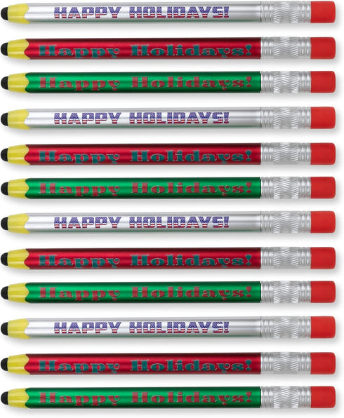 Happy Holidays Stylus Pens for Kids Compatible with Phones & Touchscreen Devices+Ballpoint Writing Pen, Shaped Like a Pencil,, Christmas Stocking ...