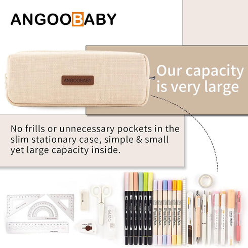 ANGOOBABY Small Pencil Case Student Pencil Pouch Coin Pouch Cosmetic Bag Office Stationery Organizer For Teen School-Beige...