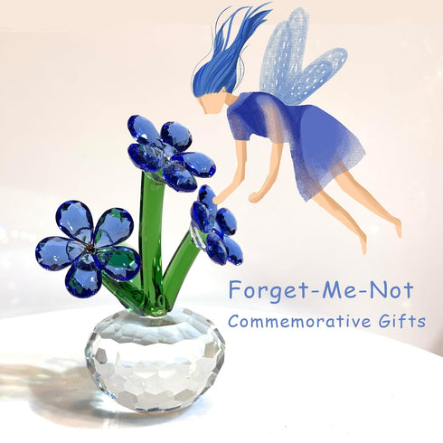 QFkris Forget-Me-Not Crystal Flower Figurines, Crystal Blue Flowers Figurine Table Collectible Ornament Home Decoration Souvenir Gifts...