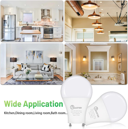 GU24 LED Light Bulb, 3000K Warm White, 9W(100W Equivalent), 800 Lumens, A19 Shape GU24 LED Bulbs, Twist and Lock GU24 Pin Base with Two Prongs, No...
