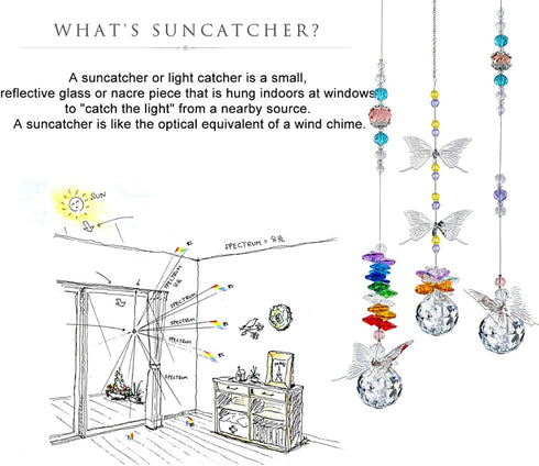 H&D HYALINE & DORA Crystal Suncatcher Window Hanging Ornament Crystals Ball Prism Rainbow Maker Butterfly Decor Pendant Set for Home Garden...