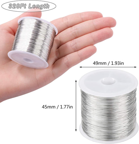 MIKIMIQI 328Ft Jewelry Wire - 26 Gauge Tarnish Resistant Copper Beading Wire for Jewelry Making, 0.4mm X 100m (Silver Color)...
