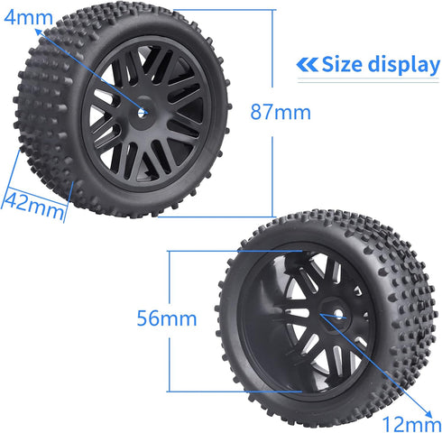 Hobbypark (4-Pack) 1/10 Scale Off Road Buggy Tires & Wheel Rims Set Front and Rear 12mm Hex Hubs with Foam Inserts for RC Hobby Car...
