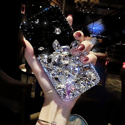 for iPhone XR 6.1 inch Bling Diamond Case 3D Homemade Luxury Sparkle Crystal Rhinestone Shiny Glitter Full Clear Stones Back Phone Cover-White&Bla...